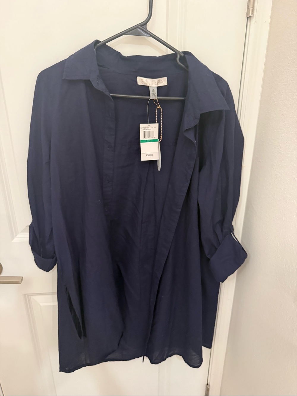 Sol & Sea Navy Button-Down Lightweight Shirt. L/XL